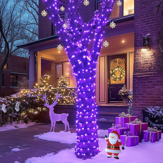 JMEXSUSS 2 Pack Solar String Lights Outdoor Waterproof, Total 400 LED 151FT Solar Christmas Lights Outdoor, 8 Modes Christmas Light for Outside Patio Yard Tree Decorations, Purple
