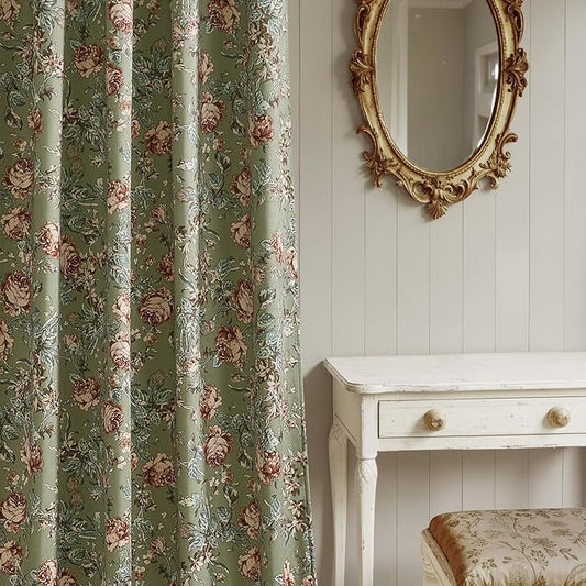 StangH Sage Green Velvet Curtains 84 inches Long, Floral Patterned Vintage Home Decor Thermal Insulated Privacy Window Treatments for Living Dining Room, W52 x L84, 2 Panels