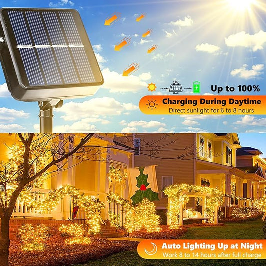 Joomer Solar String Lights, 39FT 100LED Solar Powered Outdoor Fairy Lights, Waterproof 8 Modes Twinkle String Lights for Garden Patio Yard Tree Wedding Christmas Decor (Warm White)