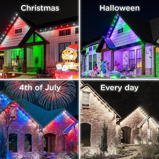 Enbrighten Eternity Permanent Outdoor Lights, 100ft with 72 RGBWIC LED Lights, App‑Controlled, Cuttable, Christmas, Accent & Year‑Round Eave Lighting, Works with Alexa & Google Home, 81103
