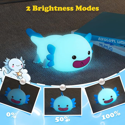 Axolotl Night Light, LED Cute Silicone Nursery Nightlight for Kids, Dimmable Squishy Night Light Touch Bedside Lamp with 20 Minutes Timer, Axolotl Gift, Funny Decor, Blue