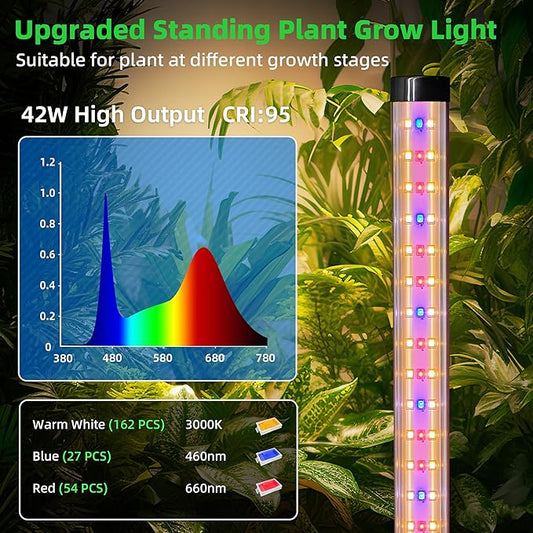 Standing Grow Light for Indoor Plants with Timer,42W Vertical Grow Lights for Indoor Plants Full Spectrum,4FT T8 243LED Plant Lights for Indoor Growing with 3 Lighting Modes for Tall Plants(1 Pack)