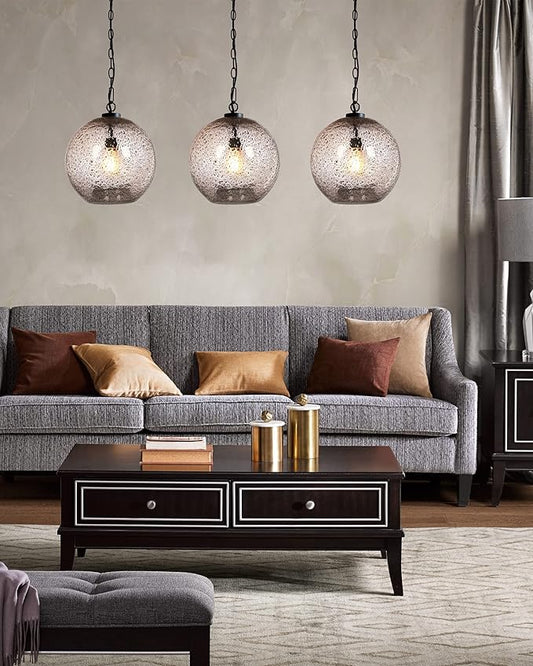 CASAMOTION Pendant Lighting Kitchen Island Entryway Hallway Foyer Clear Glass Black Marble Modern Farmhouse Ceiling Hanging Light fixtures Large Globe Black Chain Kit 13 inch H
