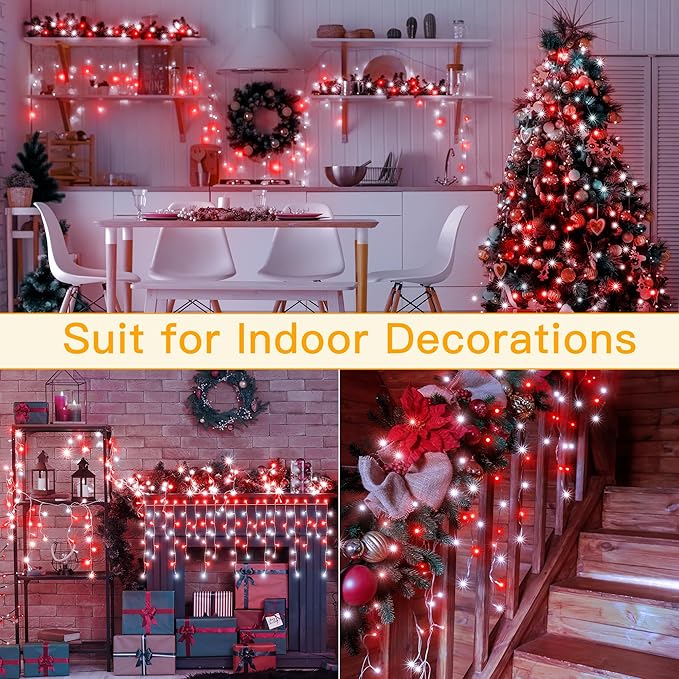 Ollny Icicle Lights for Outside 504LED 41FT, Red and White Christmas Light with Remote 8Modes Timers Waterproof, Plug in Connectable Hanging Lights for Outdoor Indoor House Roof Holiday