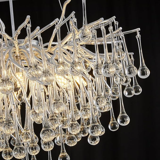 Modern Crystal Raindrop Chandelier, Silver Round Art Deco Tree Branch Lighting Fixture for Dining Room Living Room Foyer 13 Lights D31.5''