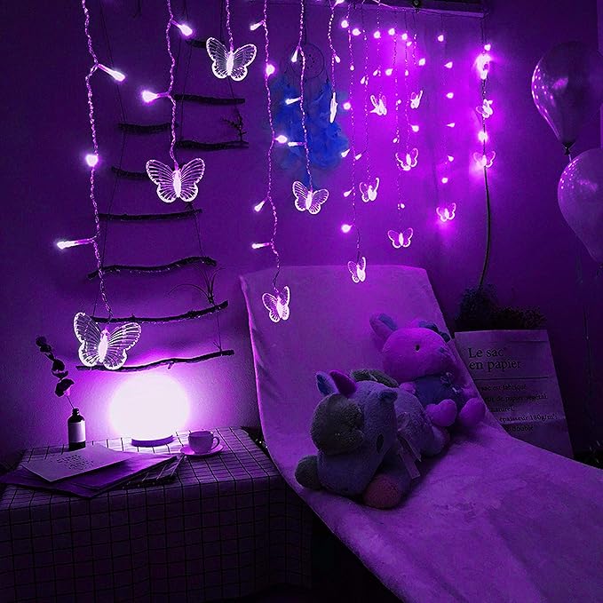 Butterfly Curtain Lights, 13ft 96 LED USB Window Fairy Lights 16 Butterflies 8 Modes Firefly Twinkle Timer String Lights with Remote for Room Bedroom Wall Ceiling Party Wedding Christmas