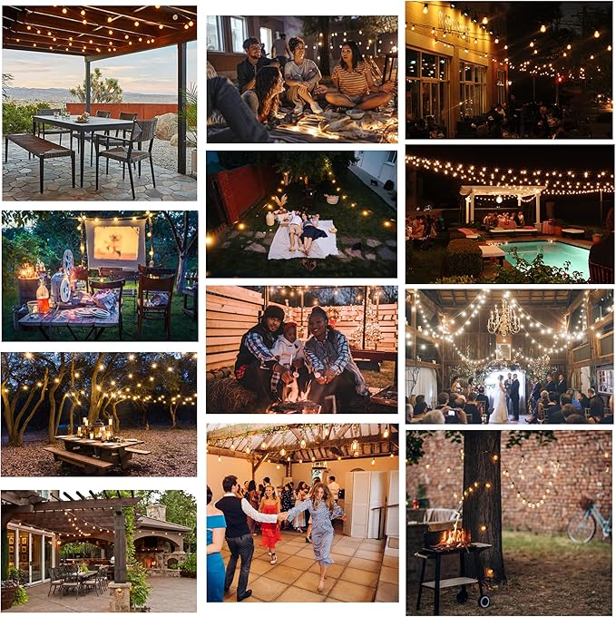 DAMAING Outdoor String Lights LED 100 FT Patio String Lights,52 ST38 Shatterproof Edison Style LED Bulbs,Vintage Plastic Outdoor Lights Waterproof for Bistro Gazebos Backyard Balcony Porch.