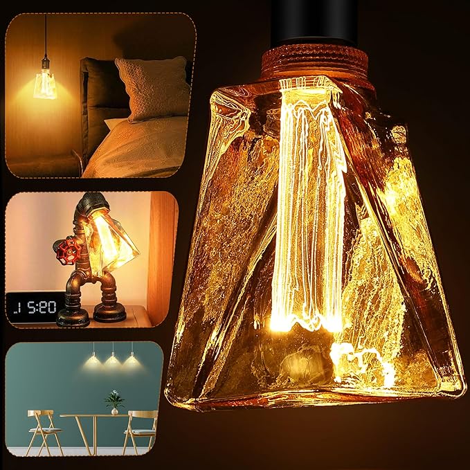Meonum Decorative Light, Ice Style Shaped E26 LED Bulb, Dimmable 3.5W 2200K Soft Warm Vintage Edison Light, with Virtual Filament Acrylic Inner Pillar Bulb (2 Pack)