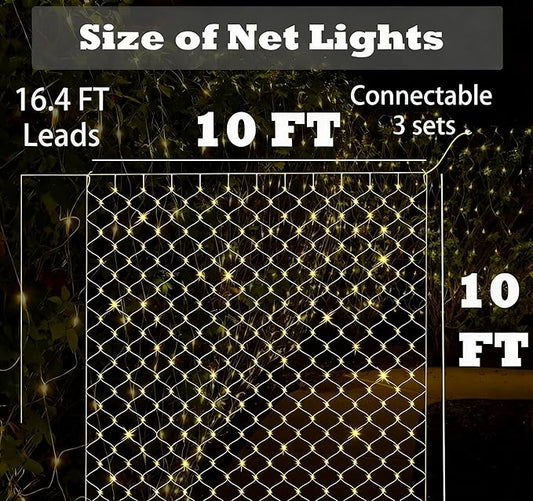 Leisure world 10ft x 10ft 270 LED Net Lights Mesh Fairy String Decorative Outdoor Warm White 8 Modes Net with Remote, Timer for Wedding Christmas Trees, Bushes, Garden, Outdoor Decorations