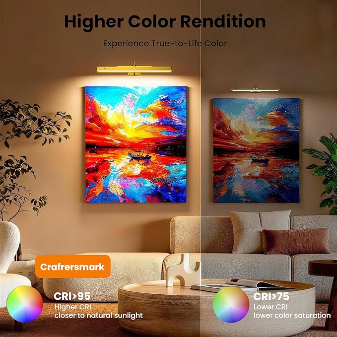 Picture Light Gold 2Pack, 5000mAh Battery Opertated Cordless Picture Lights for Wall, 16in CCT Dimmable with Touch Control for Wall Painting,Frame, Portrait, Dartboard