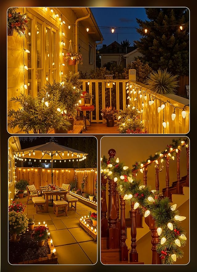 C9 Christmas Lights Outdoor, 33 FT 50 LED C9 String Lights, 8 Modes & Timer Connectable Waterproof for Christmas Tree light Indoor Outdoor Roofline Patio Outsie Yard Holiday Xmas Decoration Warm White
