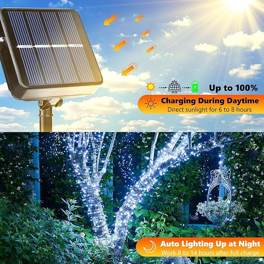 Joomer Solar String Lights, 39FT 100LED Solar Powered Outdoor Fairy Lights, Waterproof 8 Modes Twinkle String Light for Garden Patio Yard Tree Wedding Christmas Decor (White)