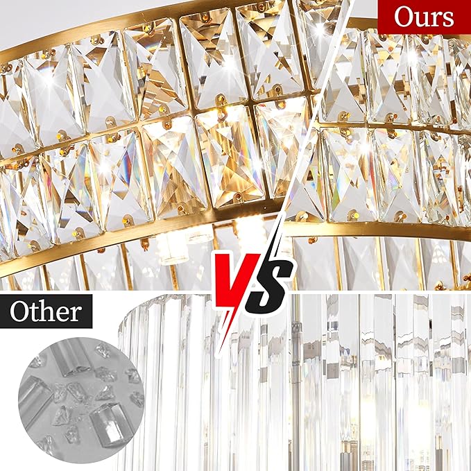 Crystal Pendant Light Modern Chandelier Crystal Semi Flush Mount Ceiling Light Round for Kitchen Island Foyer Hallway