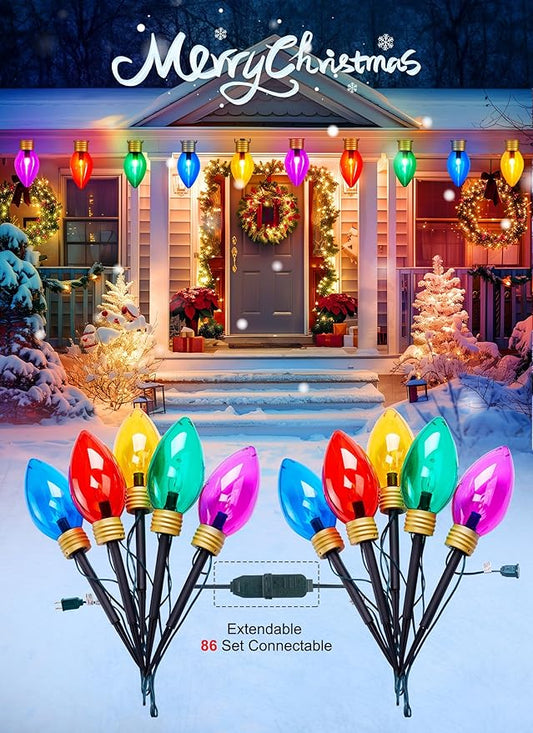 Super Jumbo C9 Christmas Pathway Lights Outdoor - 2 Pack Total 22FT 10 LED C9 Walkway Light, Multicolor Christma Decoration Outside, Giant Christmas Lights Outdoor for Lawn Holiday Yard