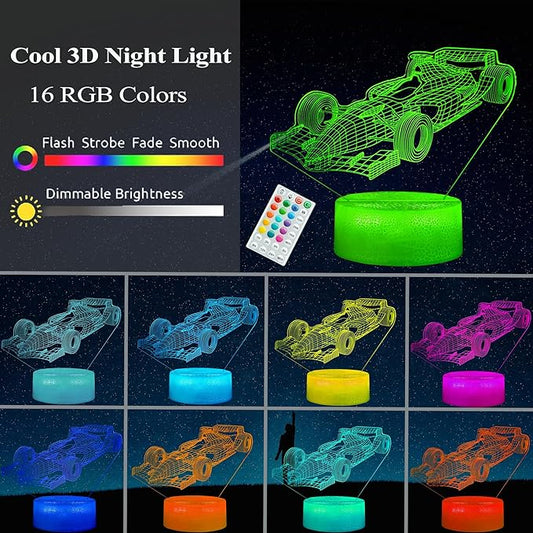 F1 Car Gifts for Boy, Formula One Night Light with Remote Control, 16 Colors Changing, RGB Flashing Mode and Dimmable, Sport Race Car Gifts for Boys Christmas Decor