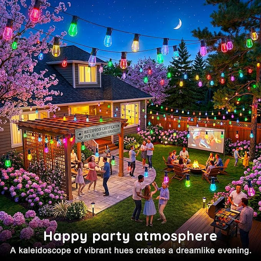 300FT RGB+IC Outdoor String Lights, Dimmable Shatterproof LED Bulbs, IP67 Waterproof DreamColor Chasing Lights, Multicolor Dynamic Lighting for Patio Balcony Garden & Outdoor Living Area Decoration