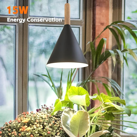 Hanging Grow Lights for Indoor Plants,Pendant Plant Lights for Indoor Growing,15W Full Spectrum, with Timer and 15FT Power Cord, Hanging Grow Light,Large Tall Plant Greenhouse (Black)