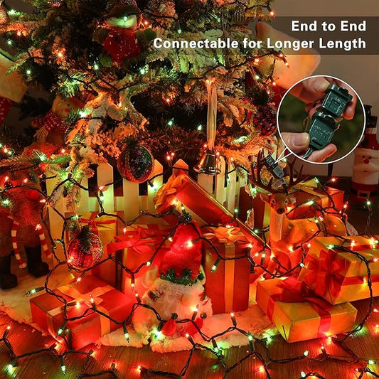 ODEETRONIC Red & Green Christmas String Lights, 21.63ft 100 Count Incandescent String Lights Connectable, UL Certified Christmas Mini Lights, Green Wire Tree Lights for Indoor Outdoor Party Yard Decor