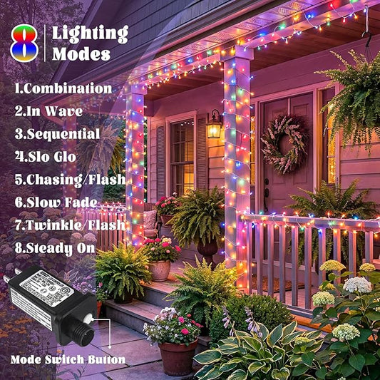 100FT 300 LED Outdoor String Lights, Connectable Christmas Lights Indoor Waterproof with 8 Modes, Plug in Twinkle Fairy Lights Clear Wire for Easter Bedroom Home Wedding Patio Decorations, Multicolor
