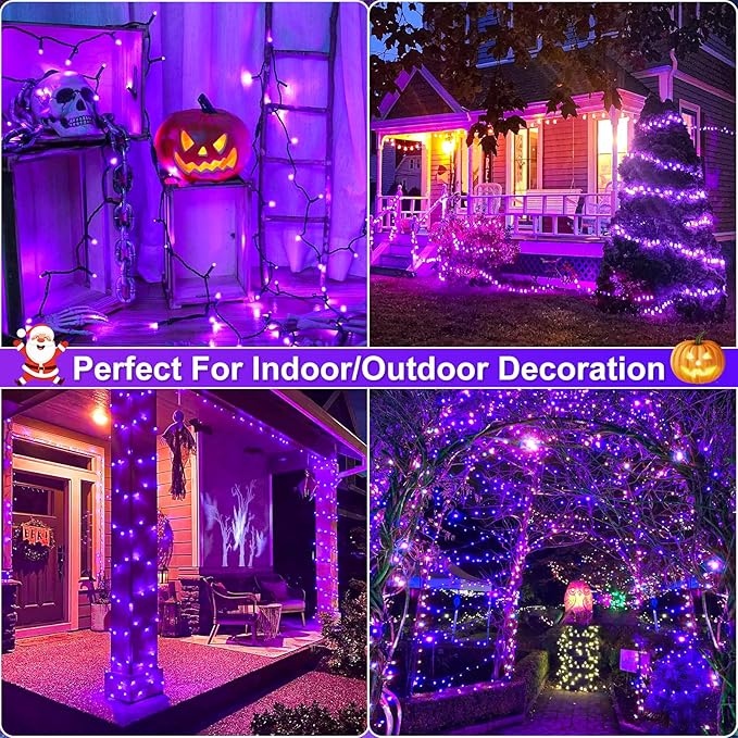 Purple Christmas Lights Outdoor, 66FT 200 LED String Lights for Outside Waterproof, 8 Modes Connectable Fairy Lights Green Wire for Indoor Home Garden Patio Party Holiday Decorations