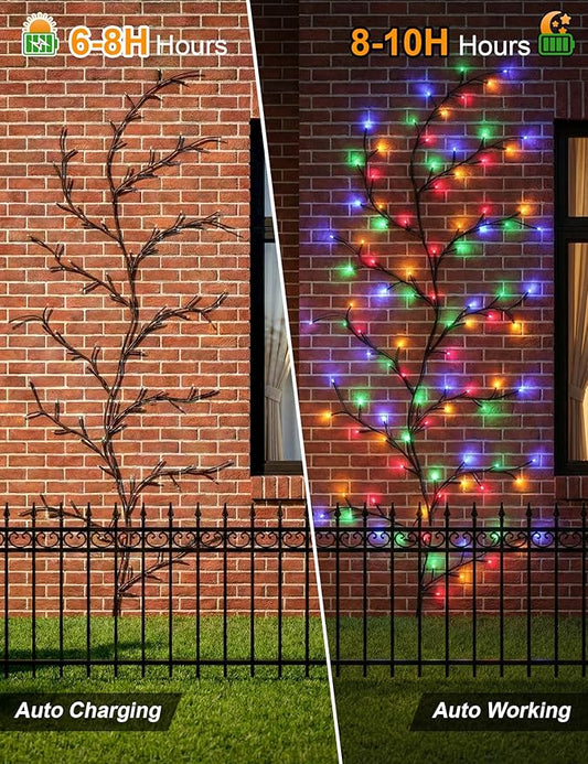 Solar Willow Vine Lights Outdoor, 7.8FT 144LEDs RGB Enchanted Willow Vine Lights with Remote, Waterproof Garden Decor for Wall Window Porch Patio Party Decor