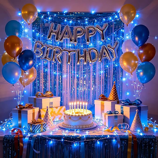 1500 LED 470FT Blue Birthday Party Decorations String Lights with 12 Modes Timer Dimmable, Waterproof Green Wire Christmas Lights Outdoor, Plug in Fairy Lights for Wedding, Ocean Party, Xmas Decor