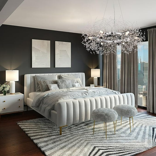 Macarena Modern Crystal Chandelier Dining Room Light Fixtures Silver Firework,Chrome Large Round Pendant Hanging Lighting for Bedroom Living Room Entryway Closet Bathroom Kitchen