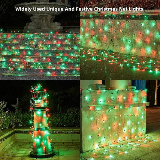 Dirnun Led Christmas Net Lights Red and Green Outdoor Christmas Lights 160LED 5ftx7ft, Waterproof Outdoor Indoor Fairy Mesh Net Light for Xmas Party, Yard, Patio, Trees, Shrubs, Bushes Decorations