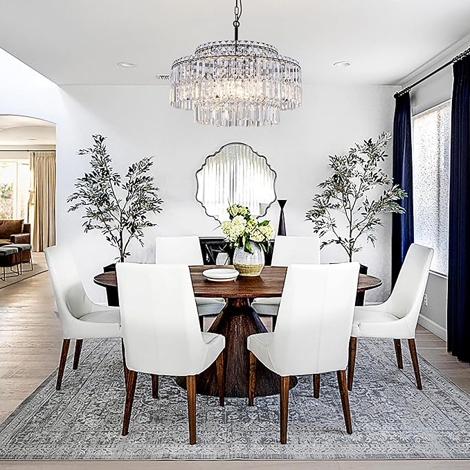 TOCHIC Black Modern Crystal Chandelier,2-Tier Round Height Adjustable Ceiling Light Fixture for Dining Room Living Room Bedroom Kitchen Foyer
