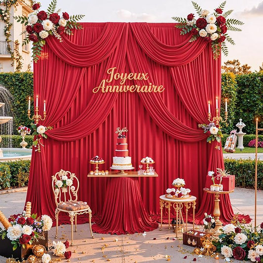 10ft x 8ft Wrinkle Free Red Backdrop Curtains for Parties, Polyester Photo Backdrop Drapes 2 Panels 5x8ft for Wedding Birthday Party Christmas Photography Background for Backdrop Stand