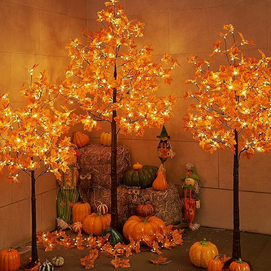 Lightshare 7FT LED Lighted Maple Tree - Dotted with 208 Warm White LED Lights Orange for Thanksgiving Harvest Fall Festival Home Party Decoration