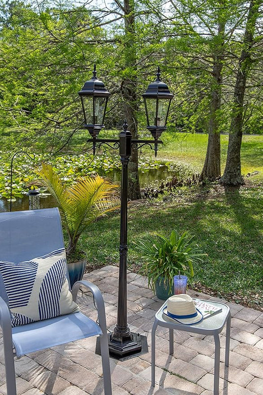 Kenroy Home Villa 93434ORB 6' Traditional 2-Light Decorative Vintage Outdoor Portable Street Lamp with Clear Glass Panels for Deck, Patio, Porch, Walkways, or Backyard Events, Oil Rubbed Bronze