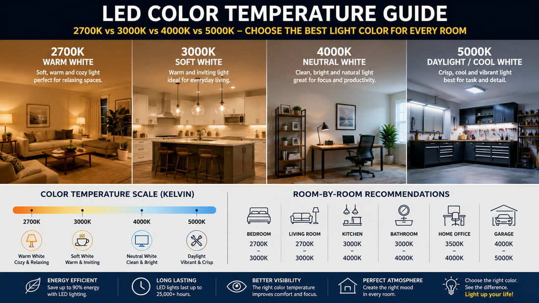 How to Choose the Right Color Temperature for Every Room (2700K vs 3000K vs 4000K vs 5000K) – 2026 Guide