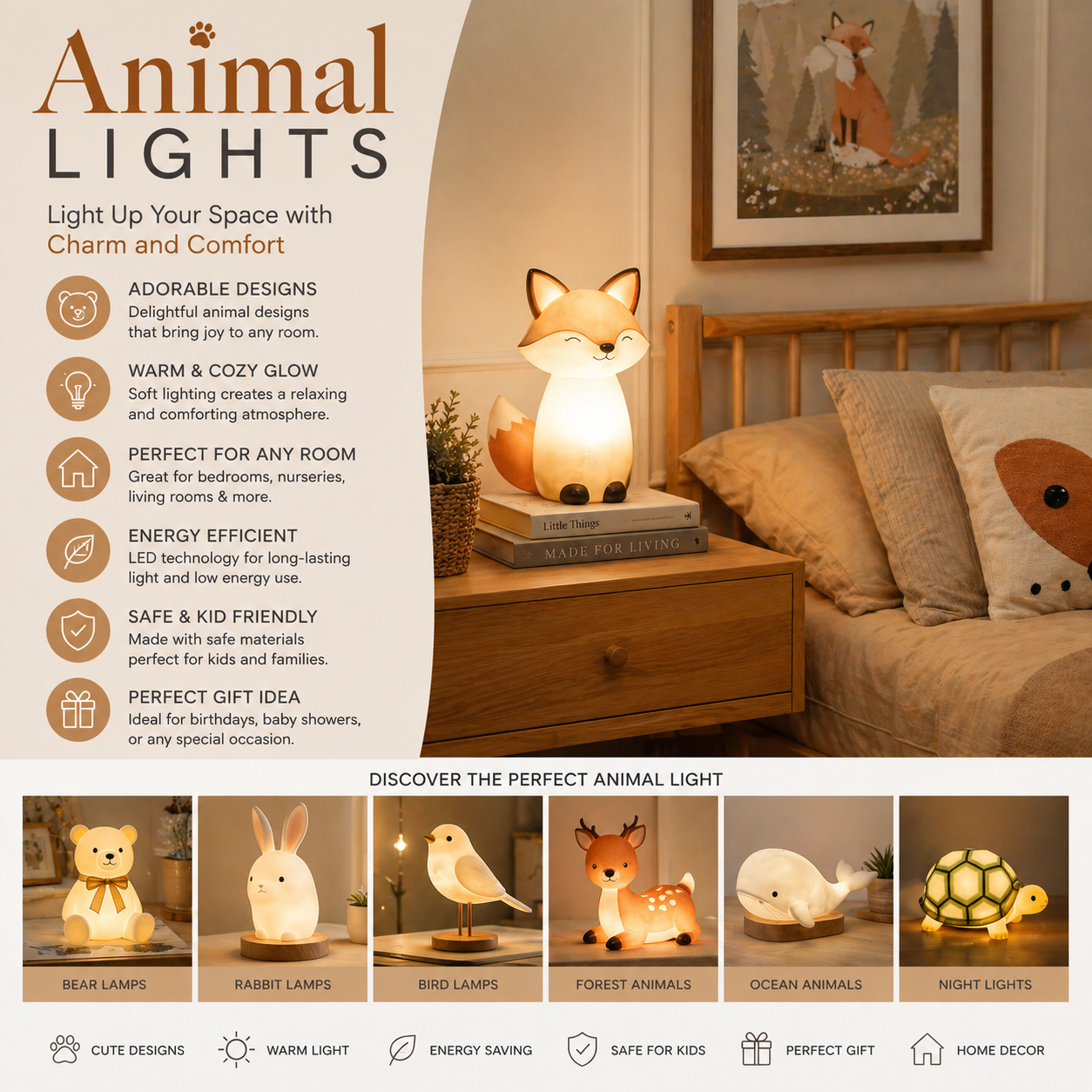 Animal lights with cute decorative lamps and nursery lighting for cozy stylish home décor