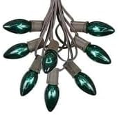 Novelty Lights C9 Green Christmas String Light Set - Outdoor Christmas Light String - Hanging Christmas Lights - Roofline Light String - Outdoor Patio String Lights - Brown Wire - 25 Foot