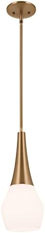 Kichler Deela Single Pendant Light Fixture for Kitchen Island with Satin Etched Cased Opal Glass in Champagne Bronze, Modern Hanging Lamp (7" x 17"), 52529CPZ