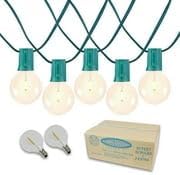 Novelty Lights 50 Feet G50 LED Patio String Light Set with 50 Bulbs, Warm White, Weather Resistant and Shatterproof Replaceable Plastic Globe Bulbs, Green Wire