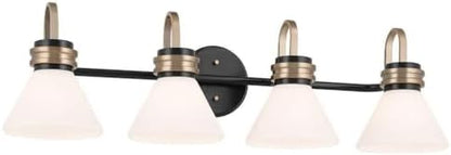 Kichler Farum 34" 4-Light Bathroom Vanity Light Fixture with Opal Glass in Black, Modern Over Mirror Lighting for Single or Double Vanity, Powder Room (34" W x 9.5" H), 55156BK