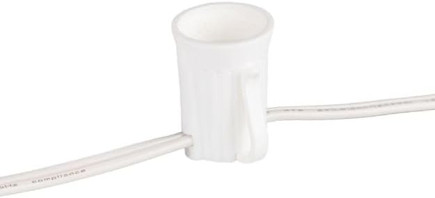 Novelty Lights 50 Foot String Light Set - Indoor/Outdoor Stringer Set for Christmas, Wedding Decor, Patios, & More - C7/E12 Intermediate Base (White Wire, 12" Spacing)