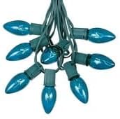 C9 Teal Outdoor Christmas Lights - 25 Foot Roofline & Patio String Lights - Green Wire