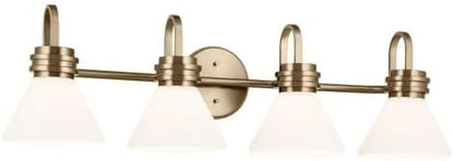 Kichler Farum 34" 4-Light Bathroom Vanity Light Fixture with Opal Glass in Champagne Bronze, Wall Mounted Over Mirror for Modern Bath Lighting (34" x 9.5" x 9.5"), 55156CPZ