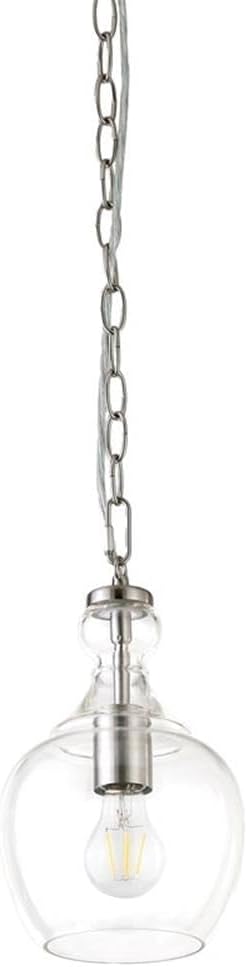 Henn&Hart 7" Wide Pendant with Glass Shade in Brushed Nickel/Clear, Pendant, Flush Mount Ceiling Light Fixture for Kitchen, Living Room