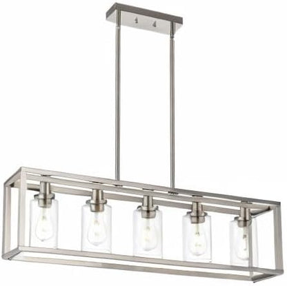 MELUCEE 5-Light Dining Room Lighting Fixture Hanging Brushed Nickel Modern Pendant Lighting Contemporary Chandeliers with Clear Glass Shade for Kitchen Island Living Room Bedroom
