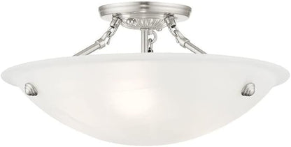 Livex Lighting 4273-91 North Port 3 Light Brushed Nickel Semi Flush Mount with White Alabaster Glass