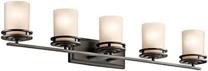 Kichler Hendrik 43" 5 Light Vanity Light with Light Umber Etched Glass Olde Bronze®