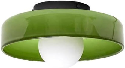 Mid Century Orange Glass Semi Flush Mount Ceiling Light with Milk Globe Nordic Modern Green Hallway Lighting Fixtures Round Bedside Wall Mount Lamp for Bedroom Cloakroom Stairway