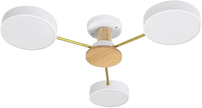 LED Ceiling Light Fixture,26 Inch 3-Lights Modern Ceiling Lights Flush Mount Wooden 24W Dimmable Chandelier for Living Room Bedroom Kitchen,3000K/4000K/6000K Temperatures Selectable White