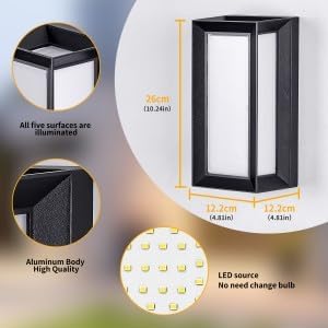 LED Modern Outdoor Wall Sconce Light 3000k 4500k 6000k 3-Color Adjustment Outside Light, Black IP65 Waterproof for House Patio Yards,Exterior Wall (1 Pack)