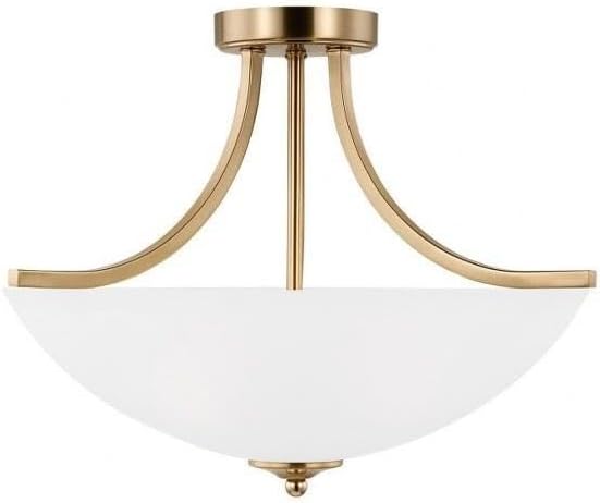 Generation Lighting 3-Light Geary Transitional Semi-Flush Mount Ceiling Lamp Satin Brass 7716503-848, Ceiling Light Fixture for Home Decor, Ceiling Mount Light for Bedroom, Kitchen, Living Room Decor