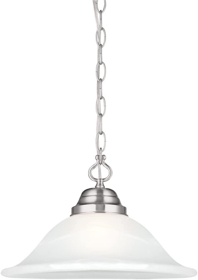 Design House Millbridge 1-Light Pendant Light, Satin Nickel Finish, Alabaster Glass Shade, Dimmable, Hardwired or Plug-in, for Kitchen, Dining Room, Entryway – Design House, 517565